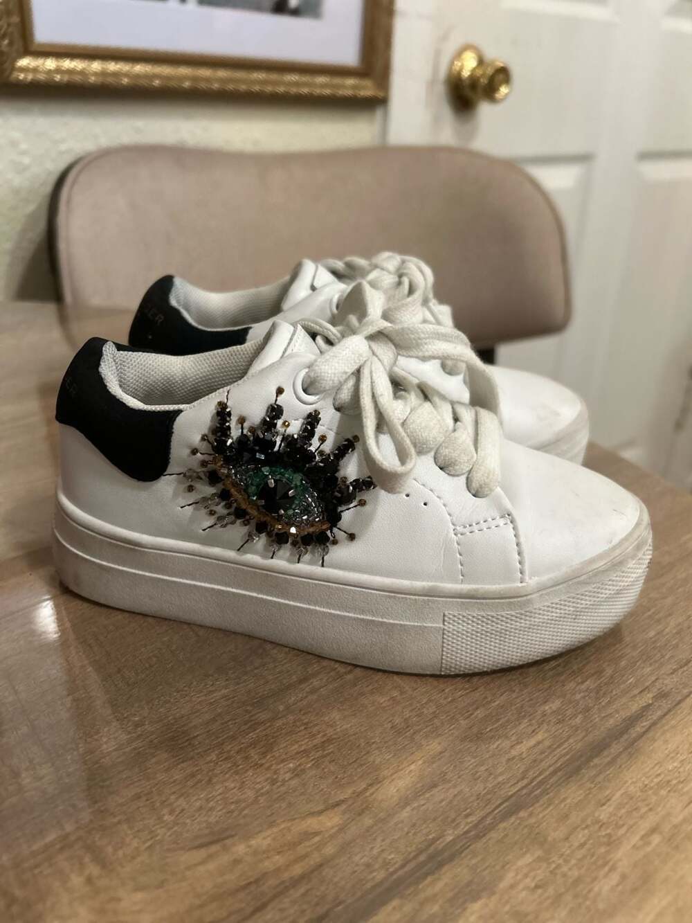 Kurt Geiger Toddler London White Leather Mini Laney Eye Sneakers
